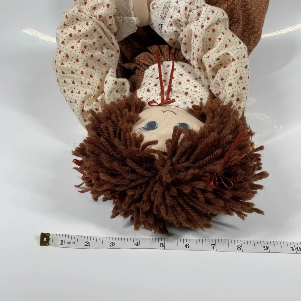 Vintage Handmade Rag Doll Brown Yarn Hair Floral Dress Lace Bloomers 29